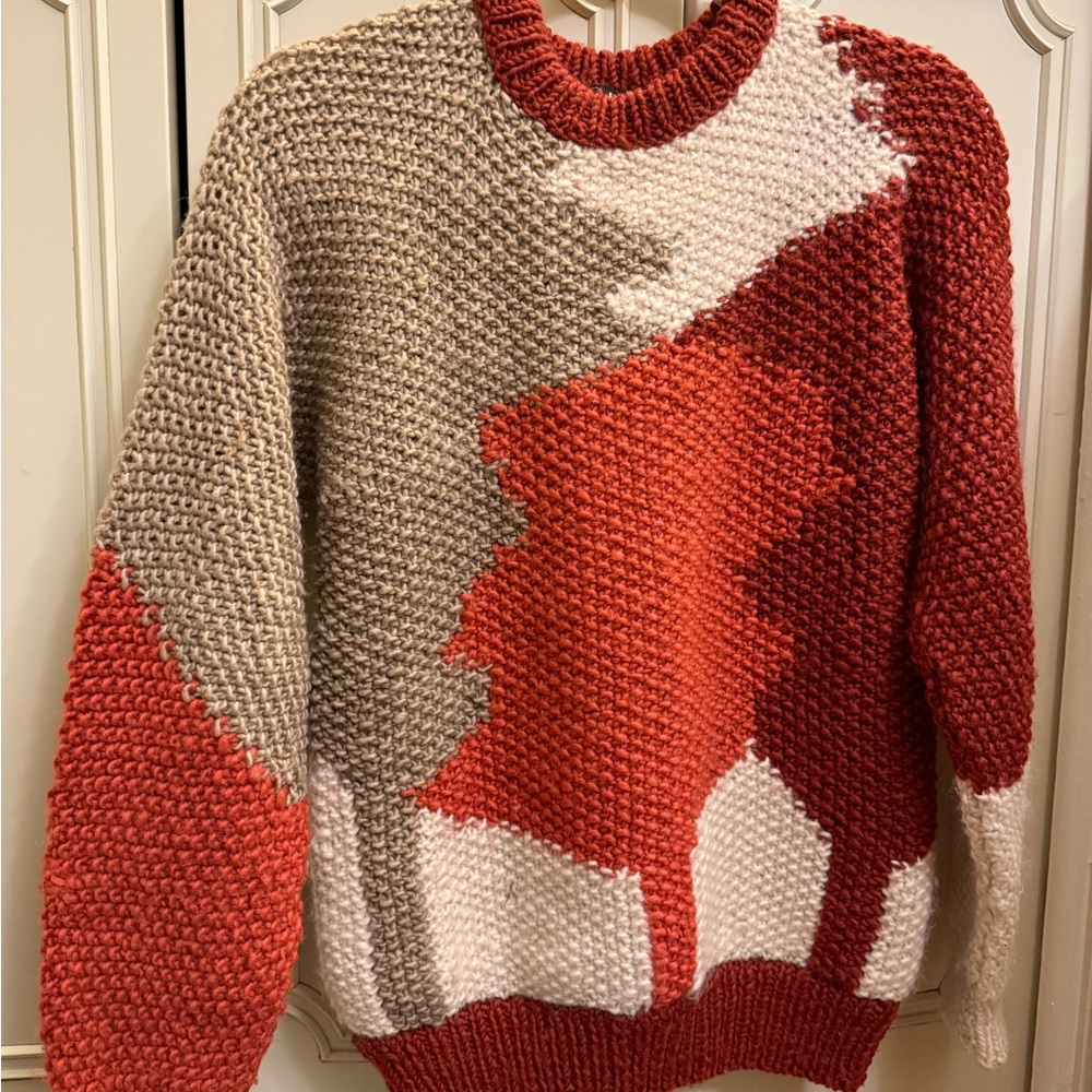 Uruwool - Hand Knitted Chunky Colorblock Sweater - SIZE Small